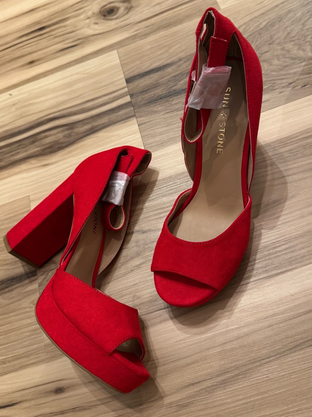Women’s Sun + Stone Red Suede Platform Block Heel Sandals 6.5